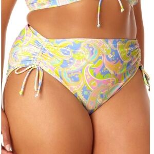 California High Waist Drawstring Full Bottom Pastel Paisley Swim Separate Size 3